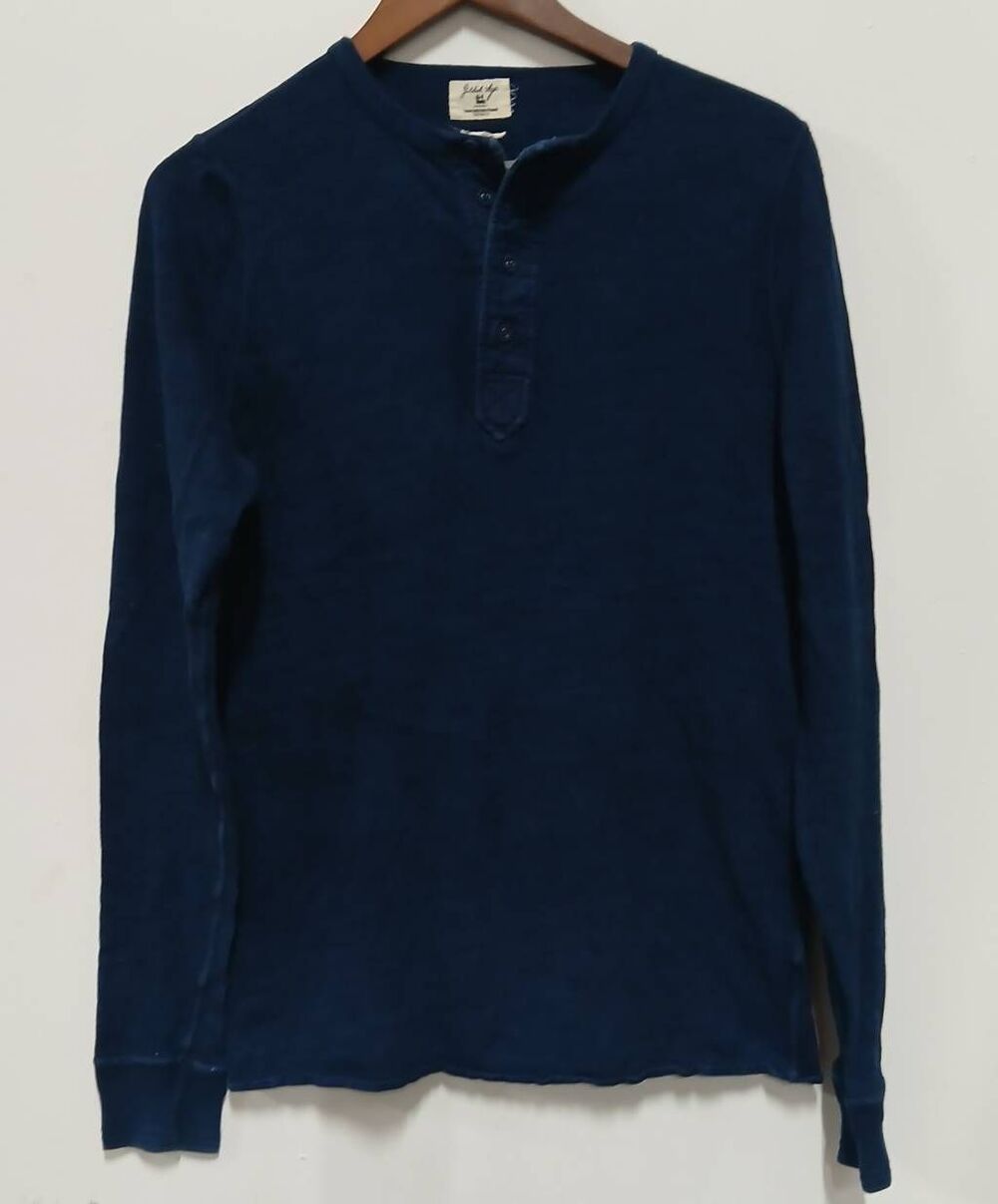 Gilded age mens large Henley shirt blue made in Japan cotton longsleeve